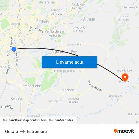 Getafe to Estremera map