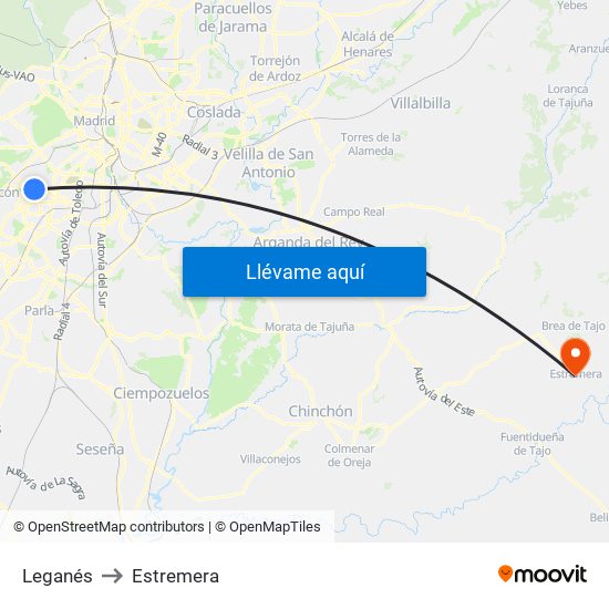 Leganés to Estremera map