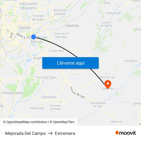 Mejorada Del Campo to Estremera map