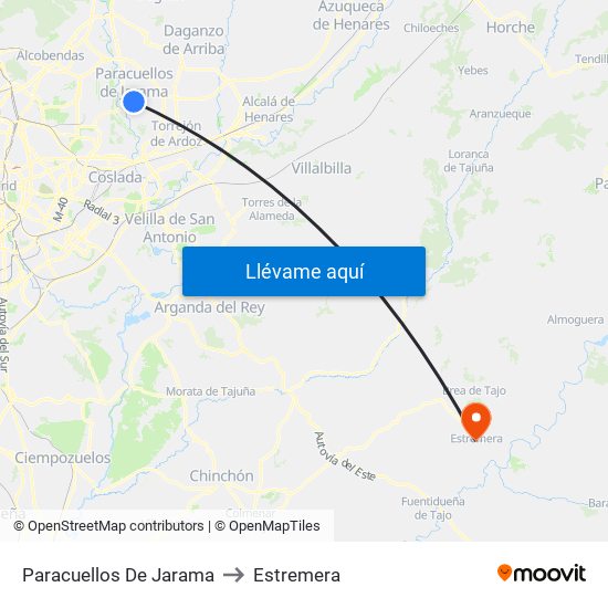 Paracuellos De Jarama to Estremera map
