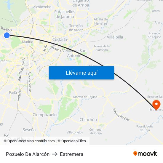 Pozuelo De Alarcón to Estremera map