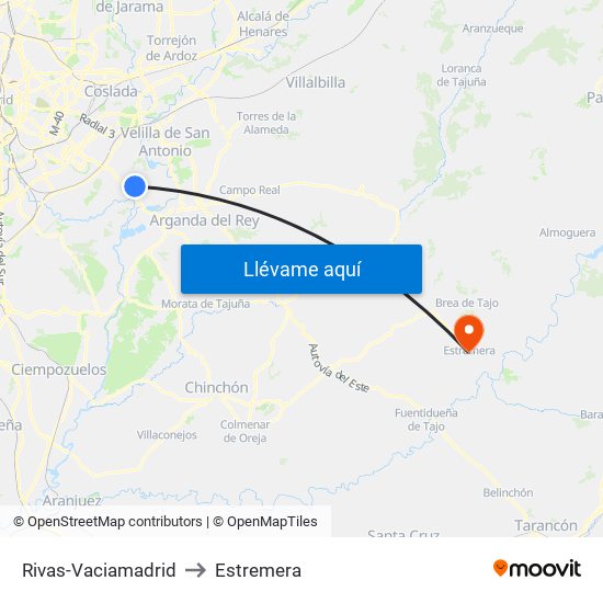 Rivas-Vaciamadrid to Estremera map