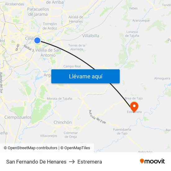 San Fernando De Henares to Estremera map