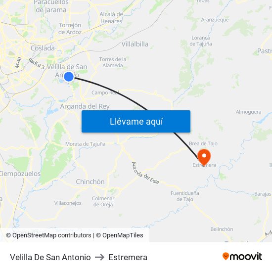 Velilla De San Antonio to Estremera map