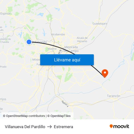 Villanueva Del Pardillo to Estremera map