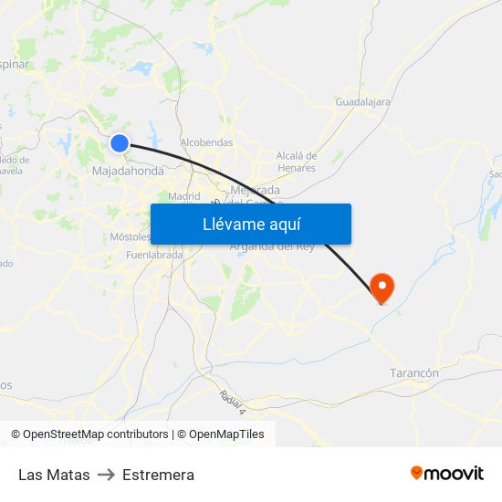 Las Matas to Estremera map