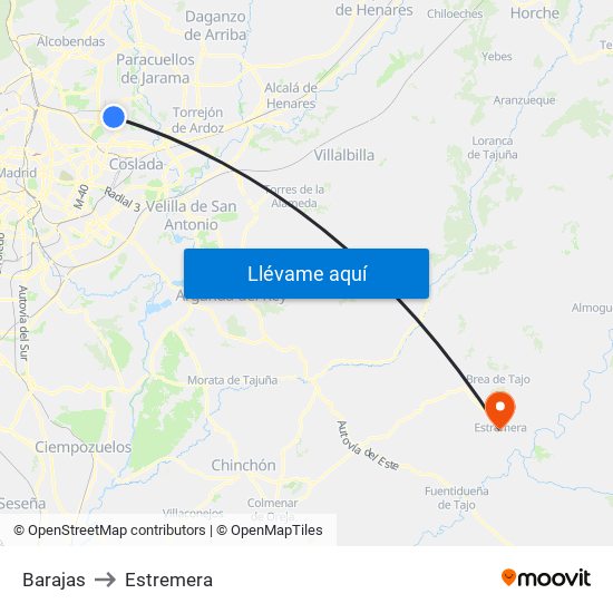 Barajas to Estremera map
