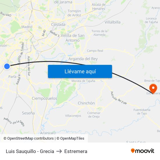 Luis Sauquillo - Grecia to Estremera map