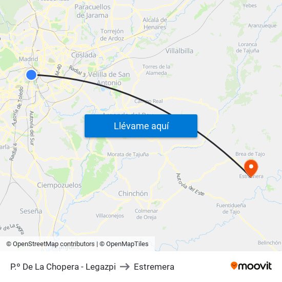 P.º De La Chopera - Legazpi to Estremera map