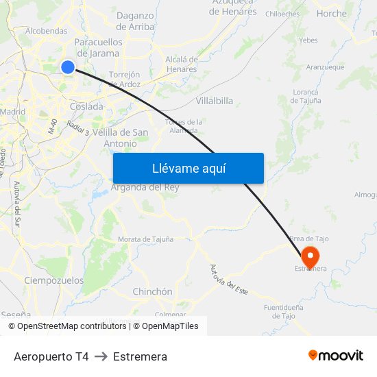 Aeropuerto T4 to Estremera map