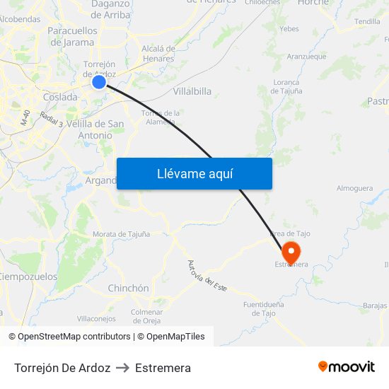 Torrejón De Ardoz to Estremera map