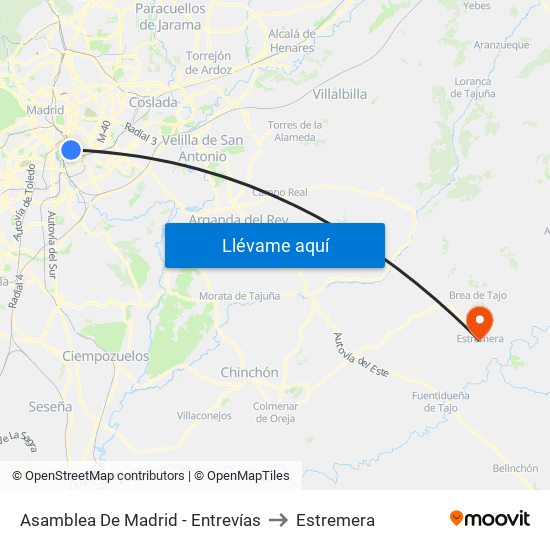 Asamblea De Madrid - Entrevías to Estremera map
