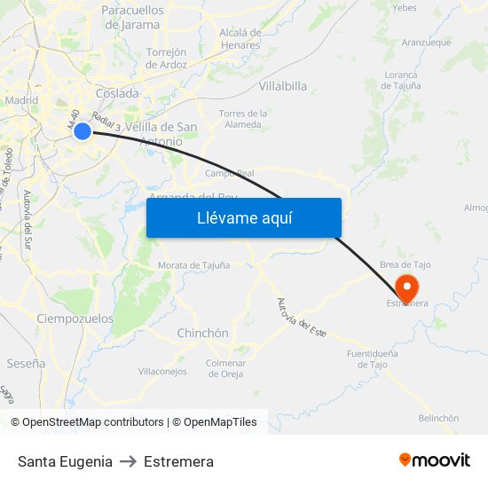 Santa Eugenia to Estremera map