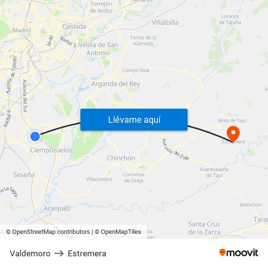 Valdemoro to Estremera map