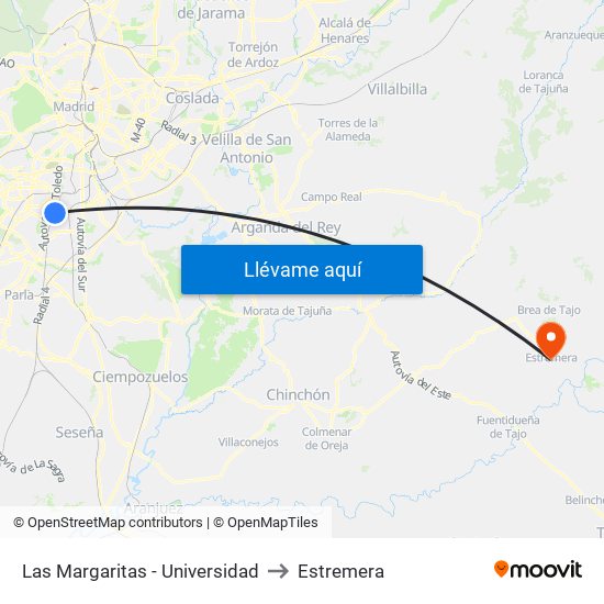 Las Margaritas - Universidad to Estremera map