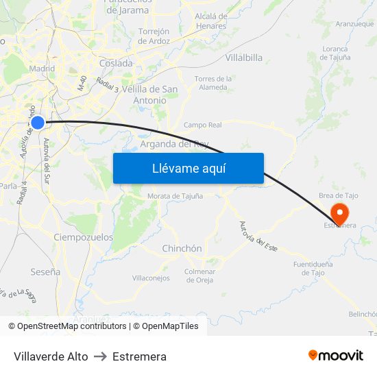 Villaverde Alto to Estremera map