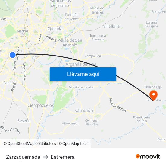 Zarzaquemada to Estremera map