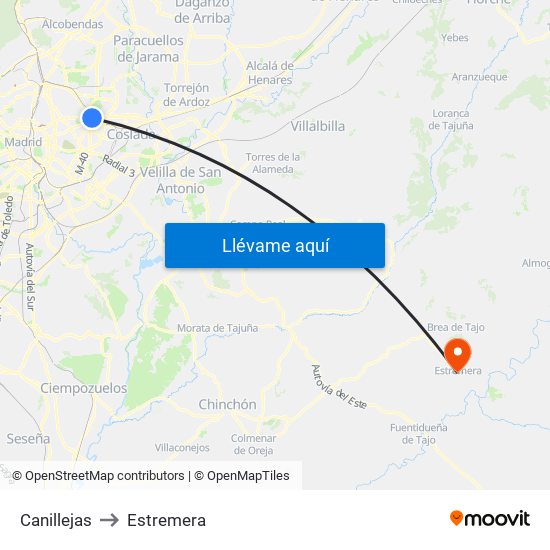 Canillejas to Estremera map