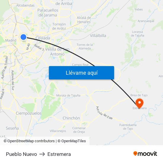 Pueblo Nuevo to Estremera map