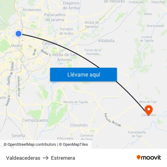 Valdeacederas to Estremera map