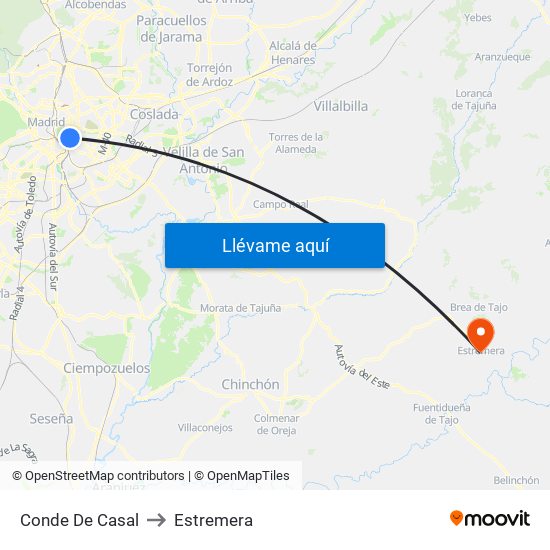 Conde De Casal to Estremera map