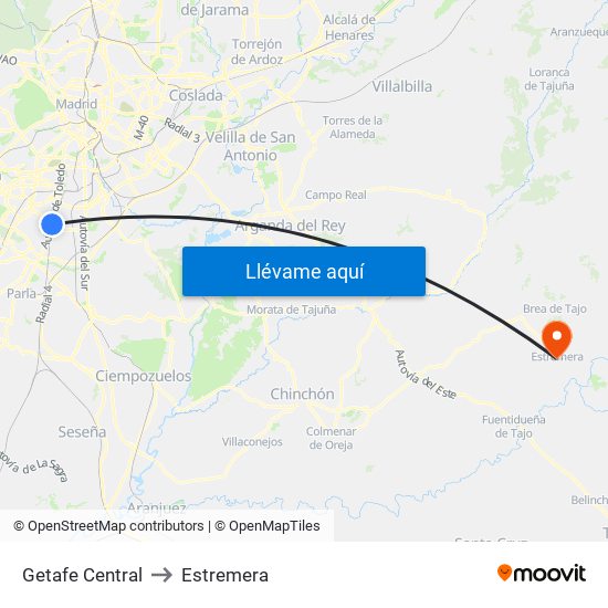 Getafe Central to Estremera map