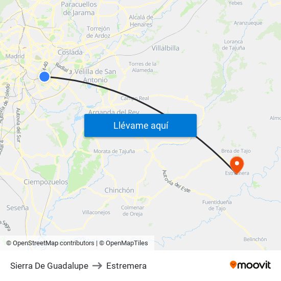 Sierra De Guadalupe to Estremera map