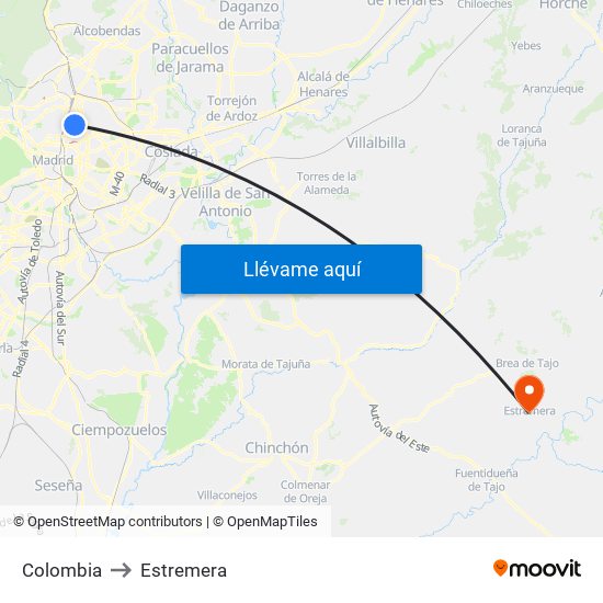 Colombia to Estremera map
