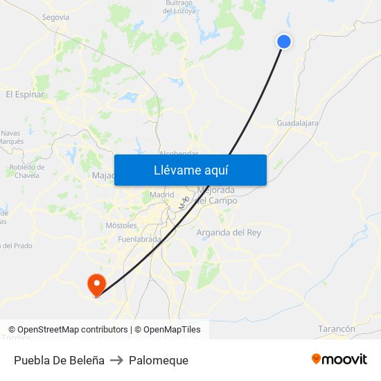 Puebla De Beleña to Palomeque map