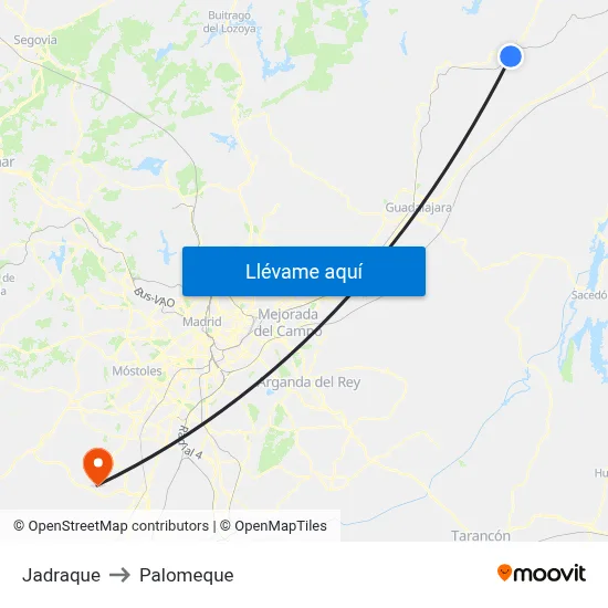 Jadraque to Palomeque map