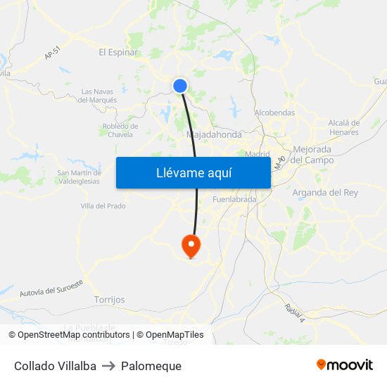 Collado Villalba to Palomeque map