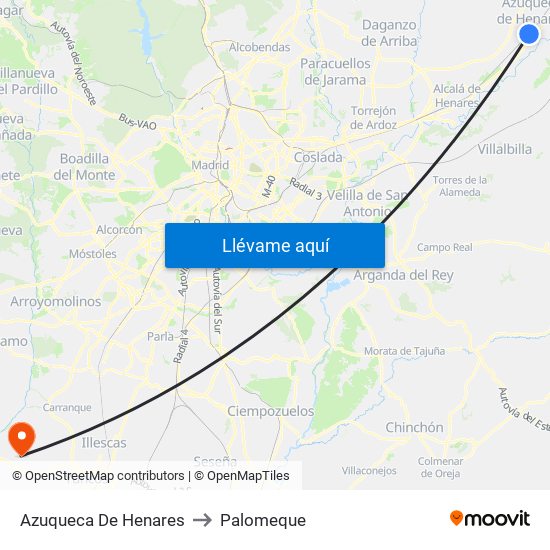 Azuqueca De Henares to Palomeque map