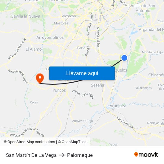 San Martín De La Vega to Palomeque map