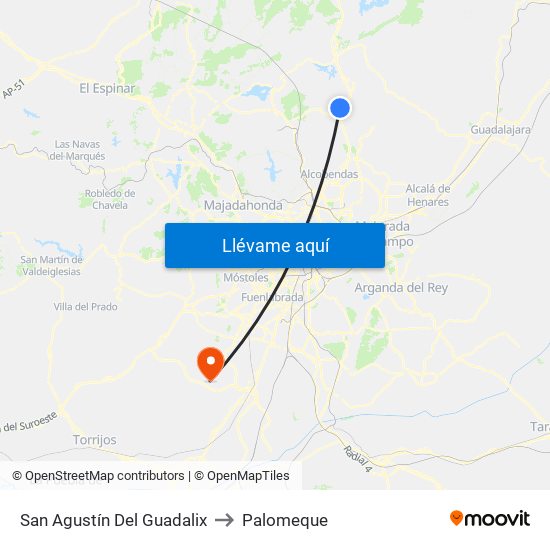 San Agustín Del Guadalix to Palomeque map