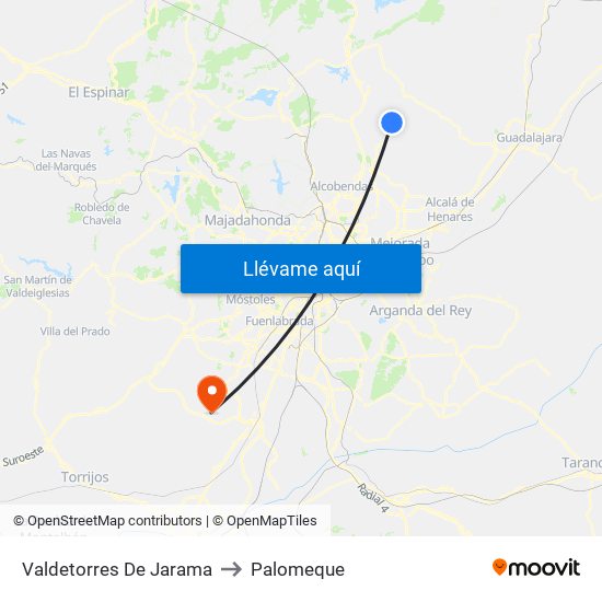 Valdetorres De Jarama to Palomeque map