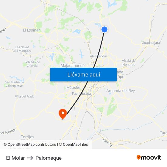 El Molar to Palomeque map
