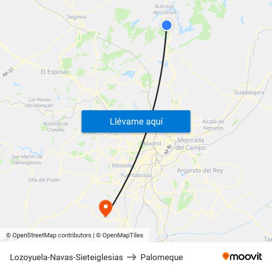 Lozoyuela-Navas-Sieteiglesias to Palomeque map