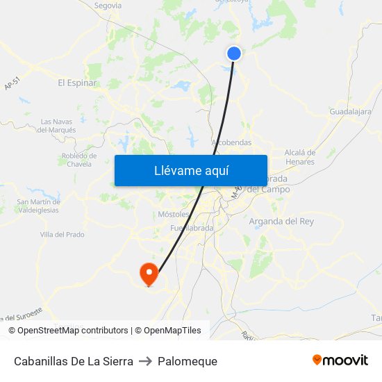 Cabanillas De La Sierra to Palomeque map