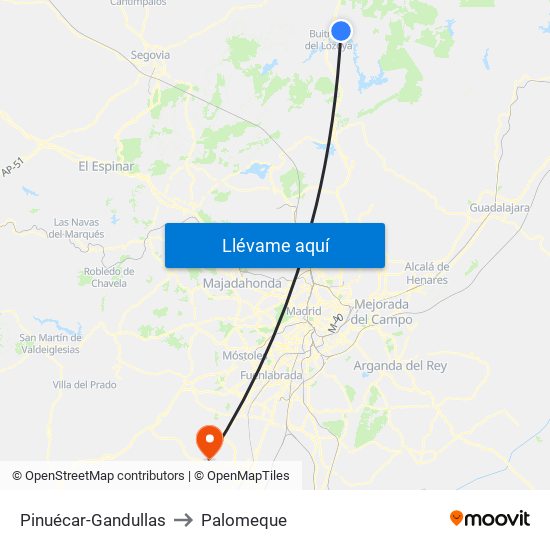 Pinuécar-Gandullas to Palomeque map