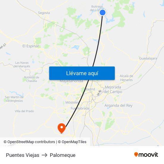 Puentes Viejas to Palomeque map