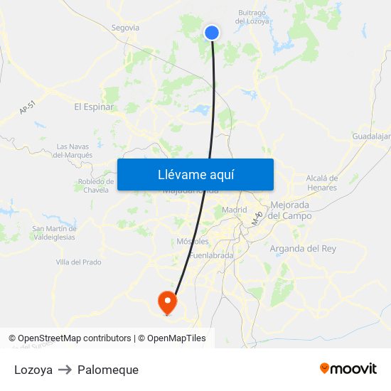 Lozoya to Palomeque map