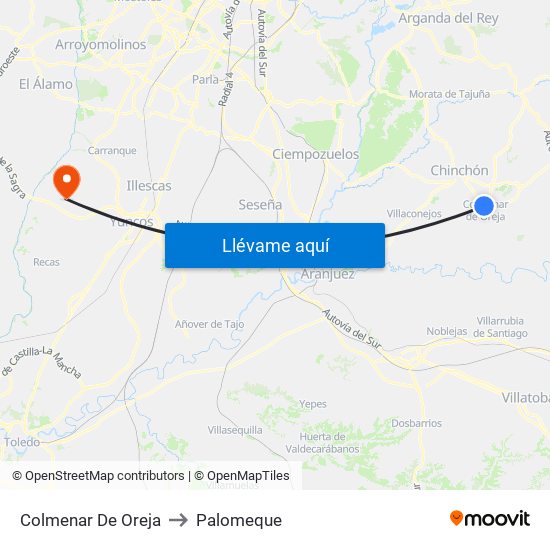 Colmenar De Oreja to Palomeque map