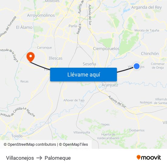 Villaconejos to Palomeque map
