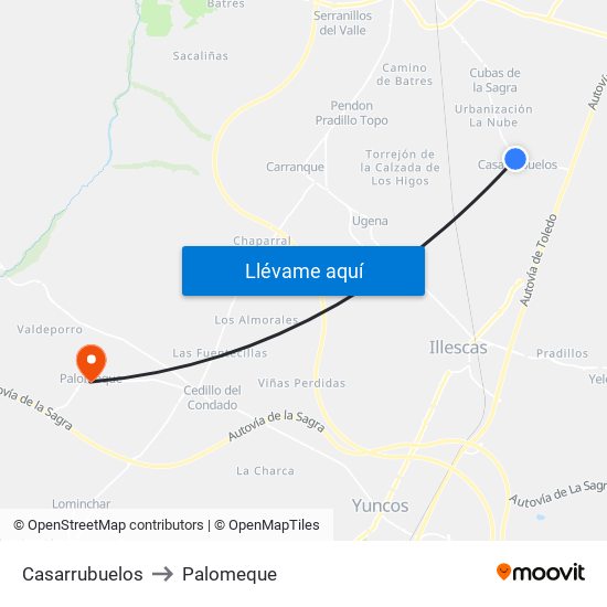 Casarrubuelos to Palomeque map