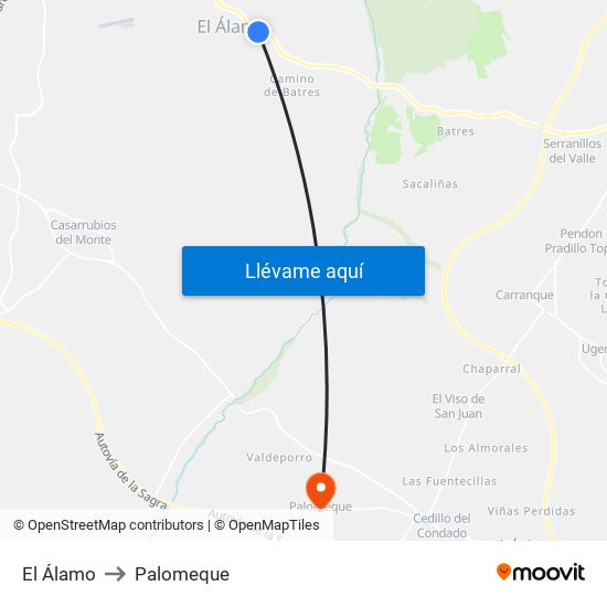 El Álamo to Palomeque map