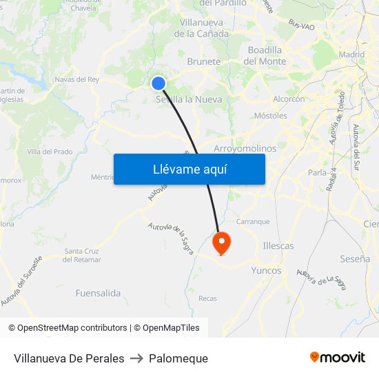 Villanueva De Perales to Palomeque map