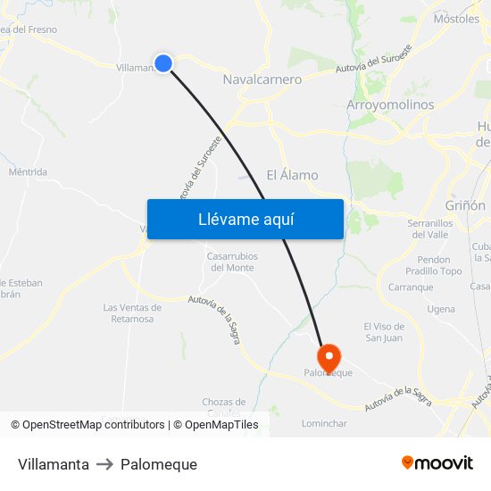Villamanta to Palomeque map