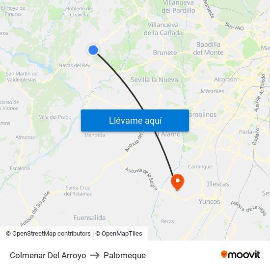 Colmenar Del Arroyo to Palomeque map