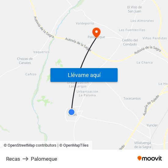 Recas to Palomeque map