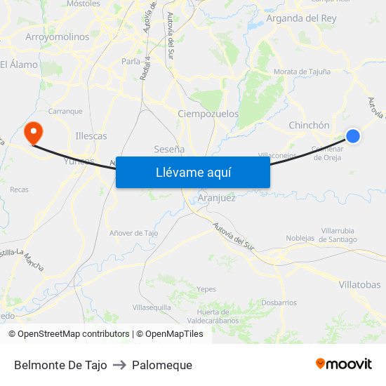 Belmonte De Tajo to Palomeque map